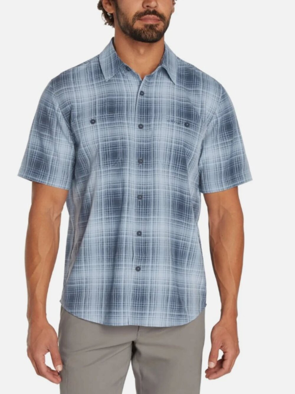 Orvis Men's Short Sleeve Woven Tech Shirt Blue Size XL
